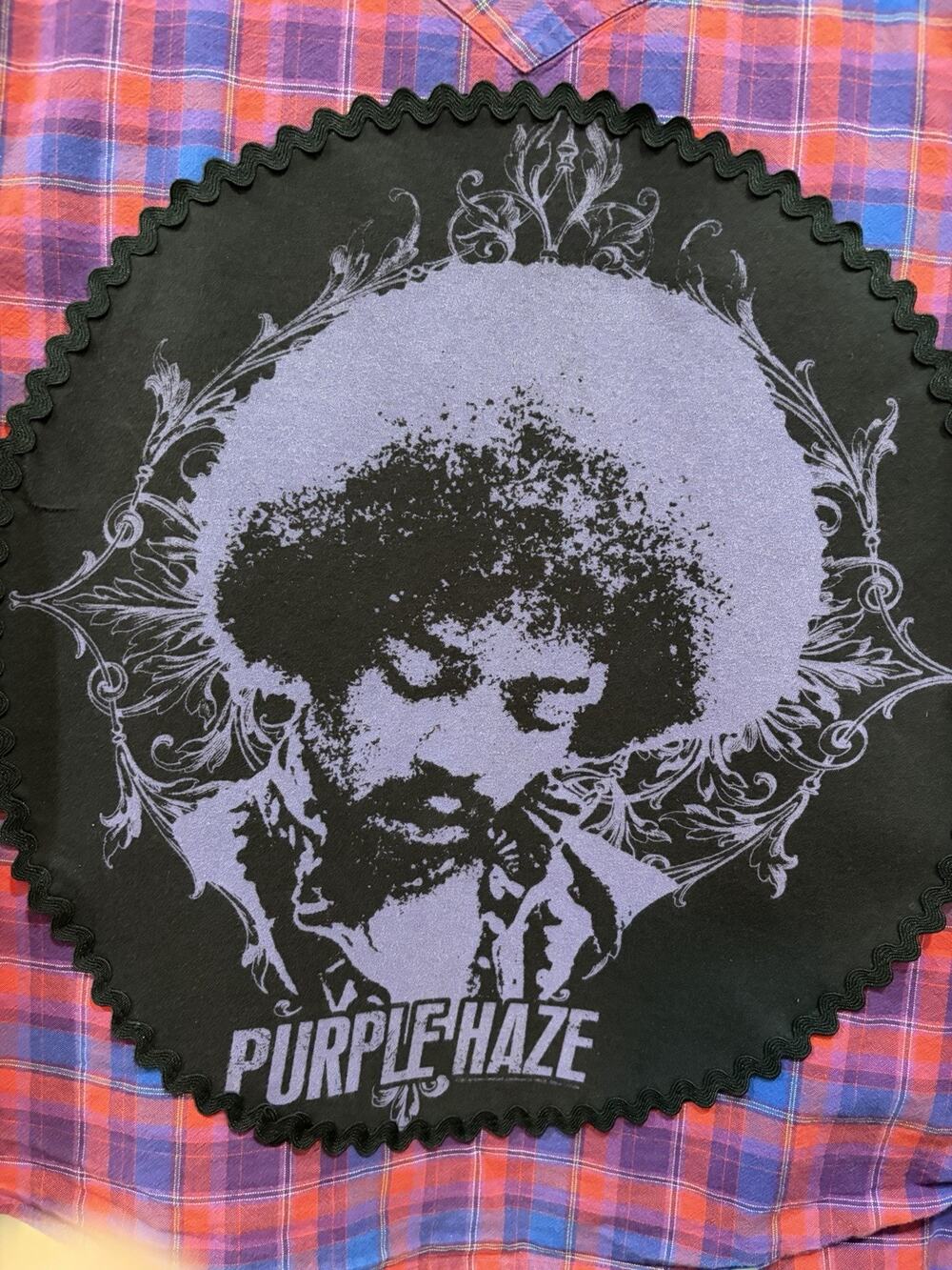 Upcycled Cruel Girl Red And Blue Plaid Shirt , Jimi Hendrix Purple Haze Graphic